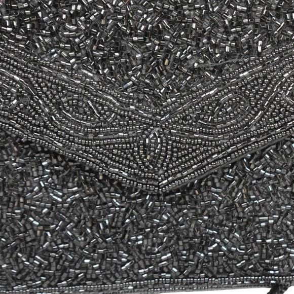 Carole M Studio Clutch Vintage Shoulder Long Strap Black Beaded Cocktail - Picture 2 of 8